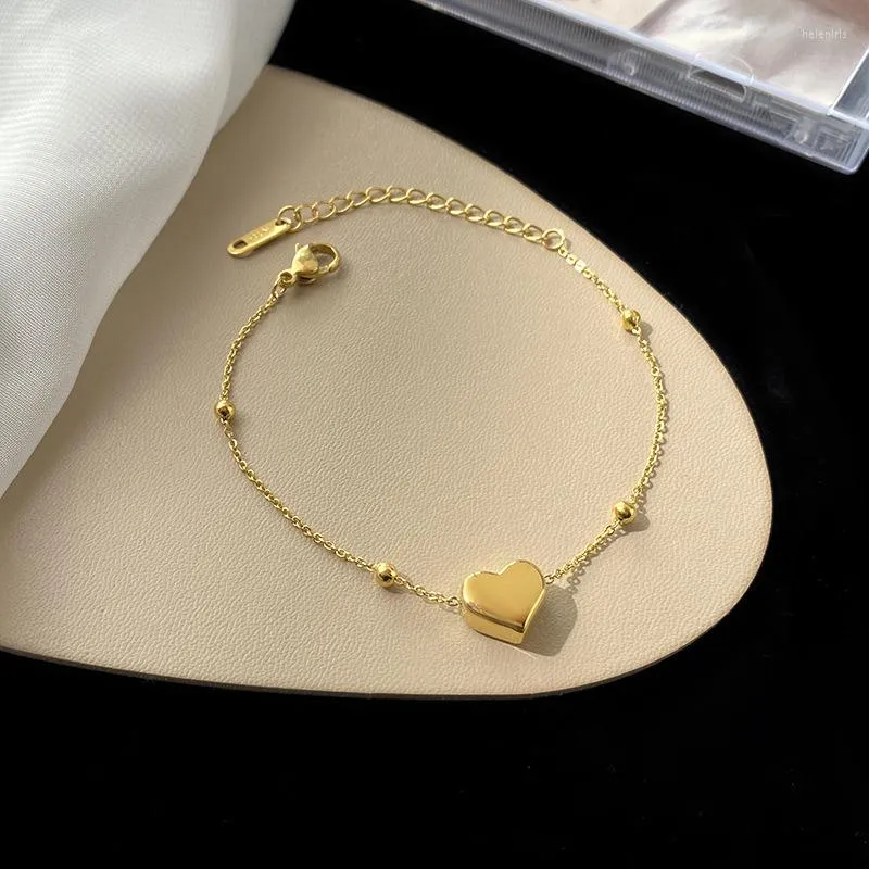 Charm Bracelets Simple Small Bead Gold Color Heart For Women Stainless Steel Hand Bracelet Jewelry Couple Friends Accessories Gift