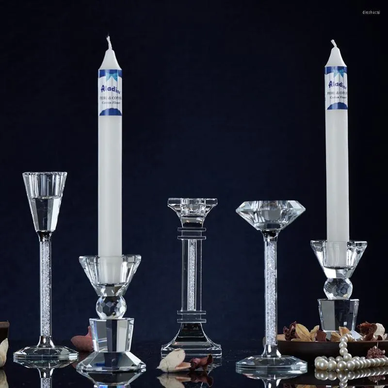 Świece Dekoracja ślubna Europejska przezroczysta szklana świeca retro romantyczny dom kryształowy wysoki nogawki