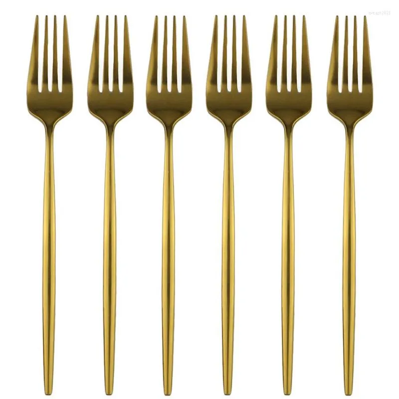 Dinnerware Sets 6Pcs Gold Stainless Steel Dessert Fork Set Colourful Tableware Flatware Long Handle Mirror Cutlery Kitchen Accessories