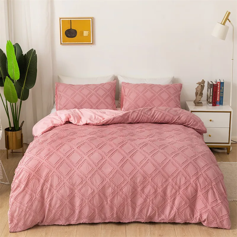 Bedding sets High Quality Geometric Cut Flowers Bedding Set Queen King Size Solid Home Duvet Cover Set Single Double Quilt Covers Pillowcases 230308