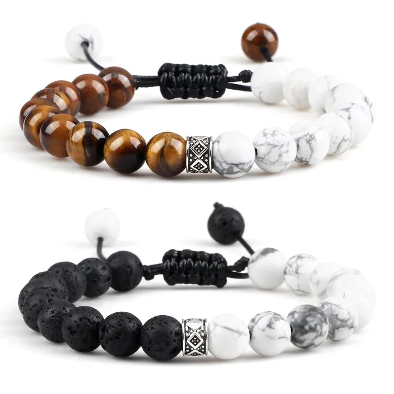 Brin Perlé Brins Haute Qualité 8mm Blanc Howlite Bracelet Hommes Naturel Oeil De Tigre Pierre De Lave Onyx BraceletsBangles Femmes Yoga