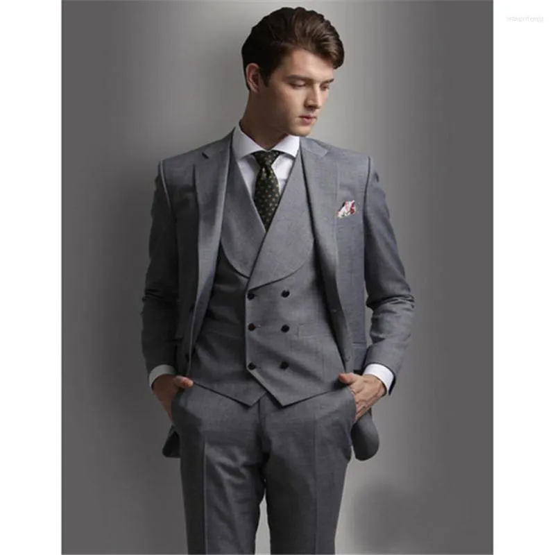 Men's Suits Classic Men's Suit Smolking Noivo Terno Slim Fit Easculino Evening For Men Grey Groom Tuxedo Man Masculino