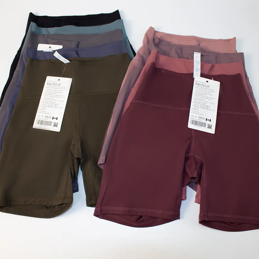 Lu Yoga Clothes Align Pantaloncini sportivi a vita alta da donna Pantaloni elastici spazzolati a doppia faccia