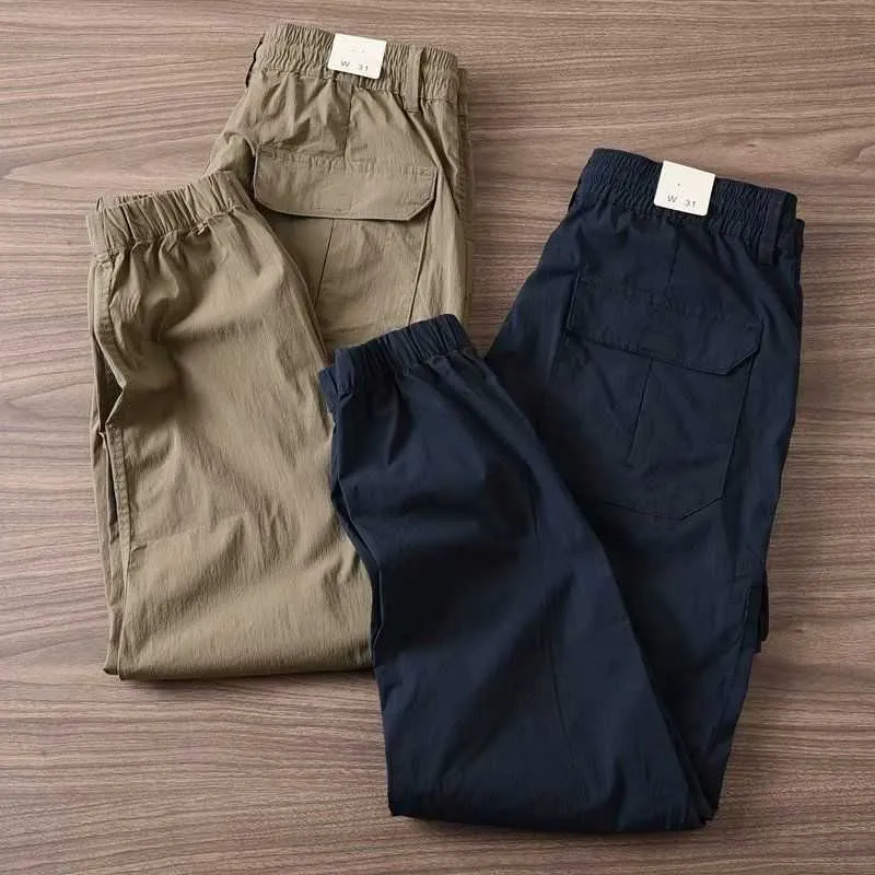 Men's Pants Spring Autumn Lightweight Breathable Casual Cargo Pants Elastic Waist Teenagers Loose Ankle Banded Pants Mens Hip Hop Trousers Z0306