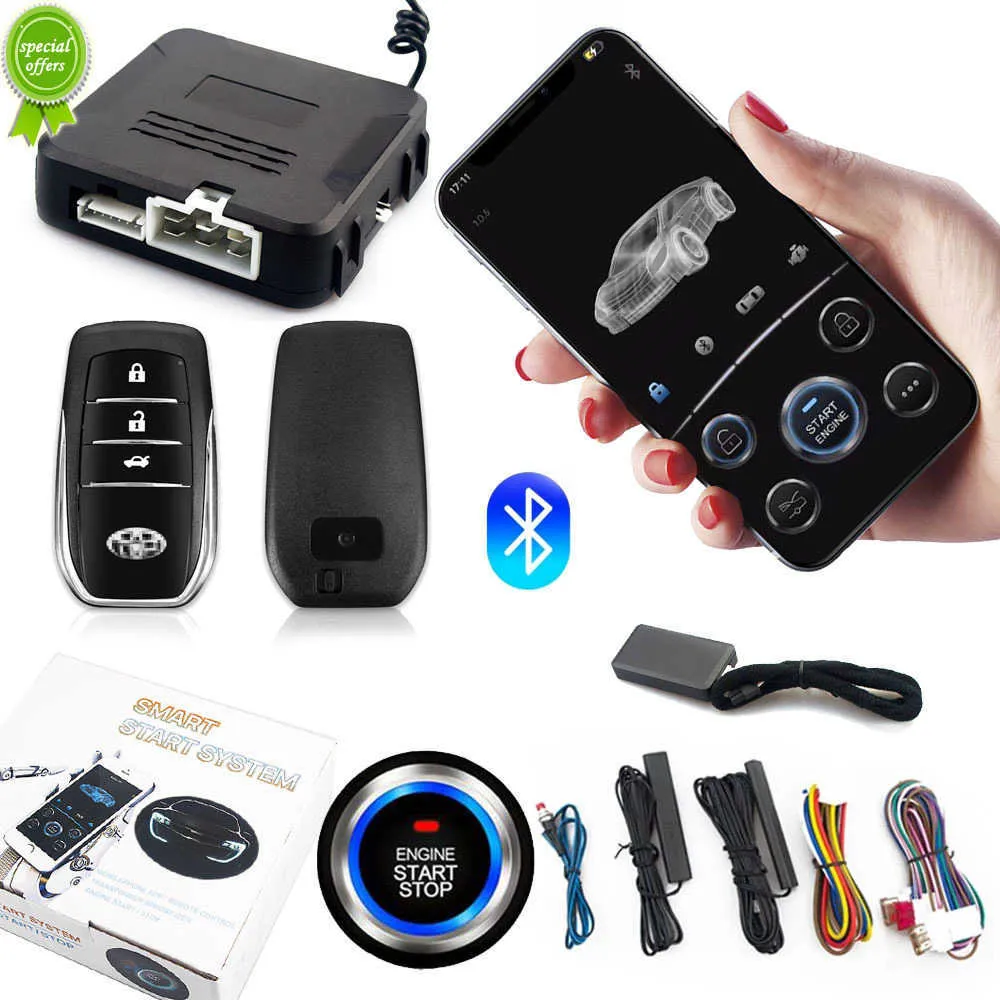 Ny Universal Car Remote Start Stop Kit Bluetooth Mobiltelefon App Control Engine Tändning Öppna stammen PKE Keyless Entry Car Alarm