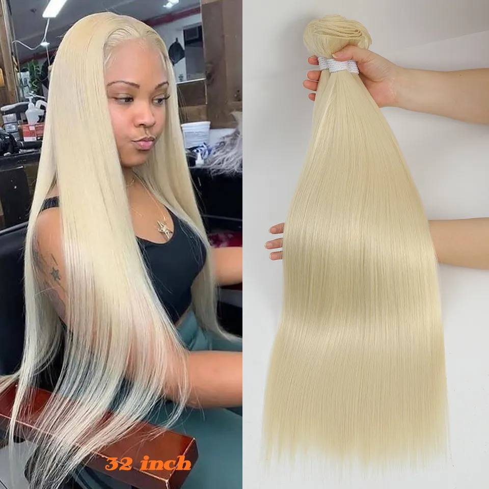 Hair Bulks 613 Honey Blonde Straight Hair Bundles Ombre Hair Extension 30 32 34 36Inch Super Long Hair Grey Synthetic Straight Hair Weaving 230308