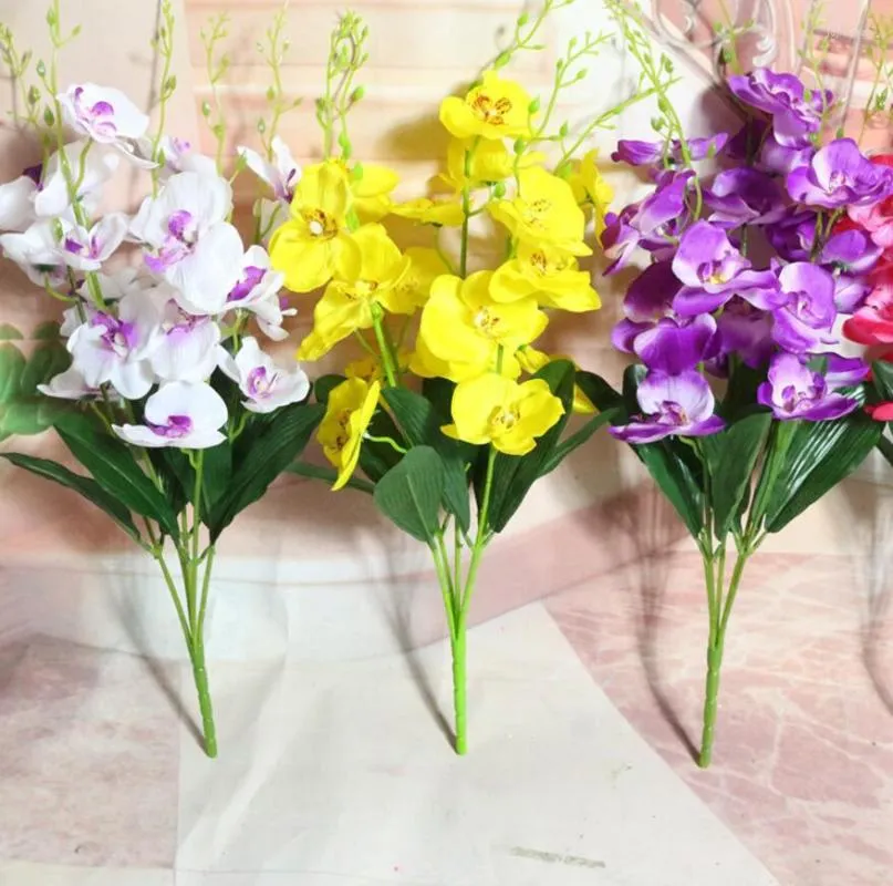 Kwiaty dekoracyjne 2PCS sztuczny phalaenopsis afrodyta rchb. F. Flower Branch for Plant Wall Tła Wedding Home Al Office Bar
