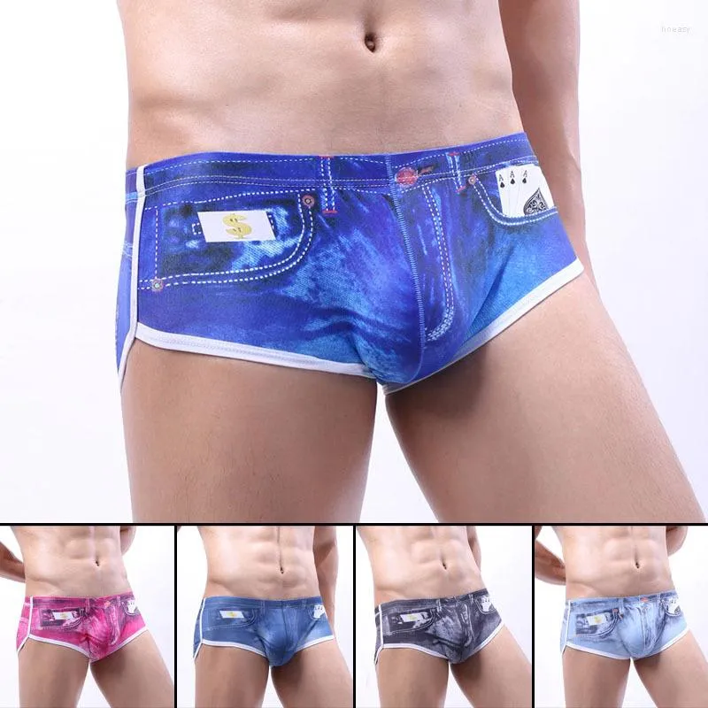 Cuecas moda moda masculina e seque sexy respirável respirável Bradn Man Denim Underwear