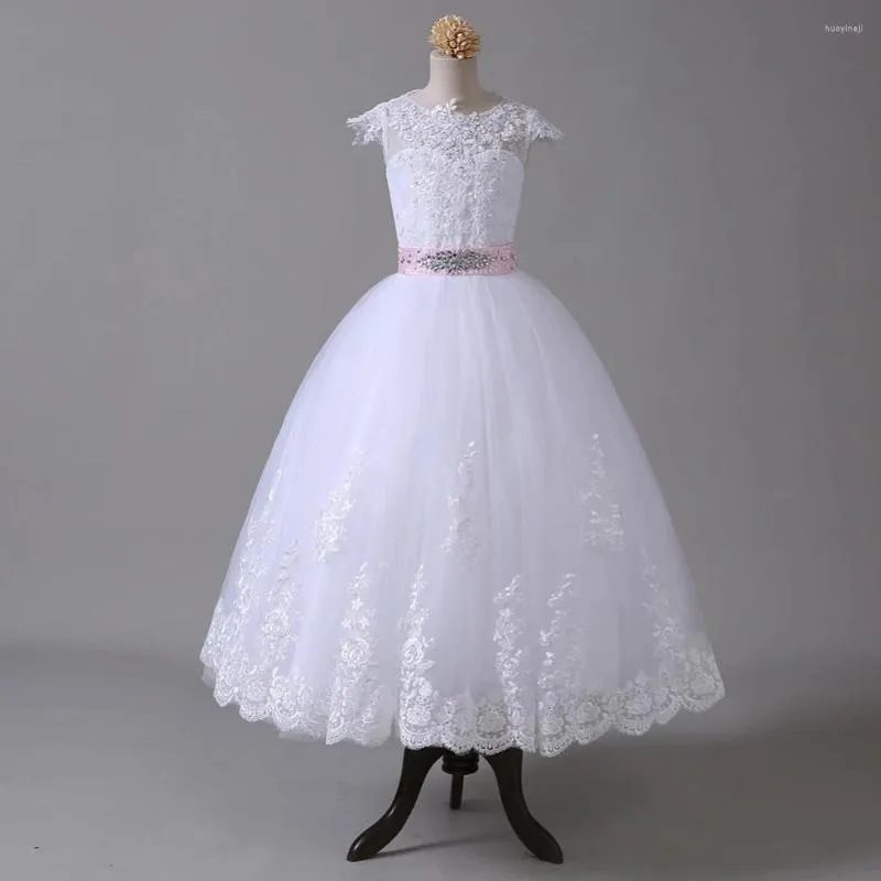 Flicka klänningar blomma för bröllop kul klänning tyll applikationer pärlbåge länge första nattvardsbarn