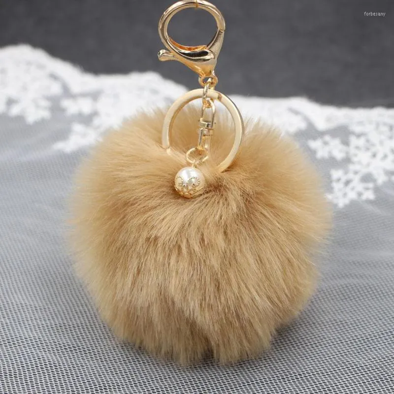 Keychains Wholesale 8CM Pom Poms With Pearl Fluffy Pompoms Keychain Faux Fur Keyring For Girls Women