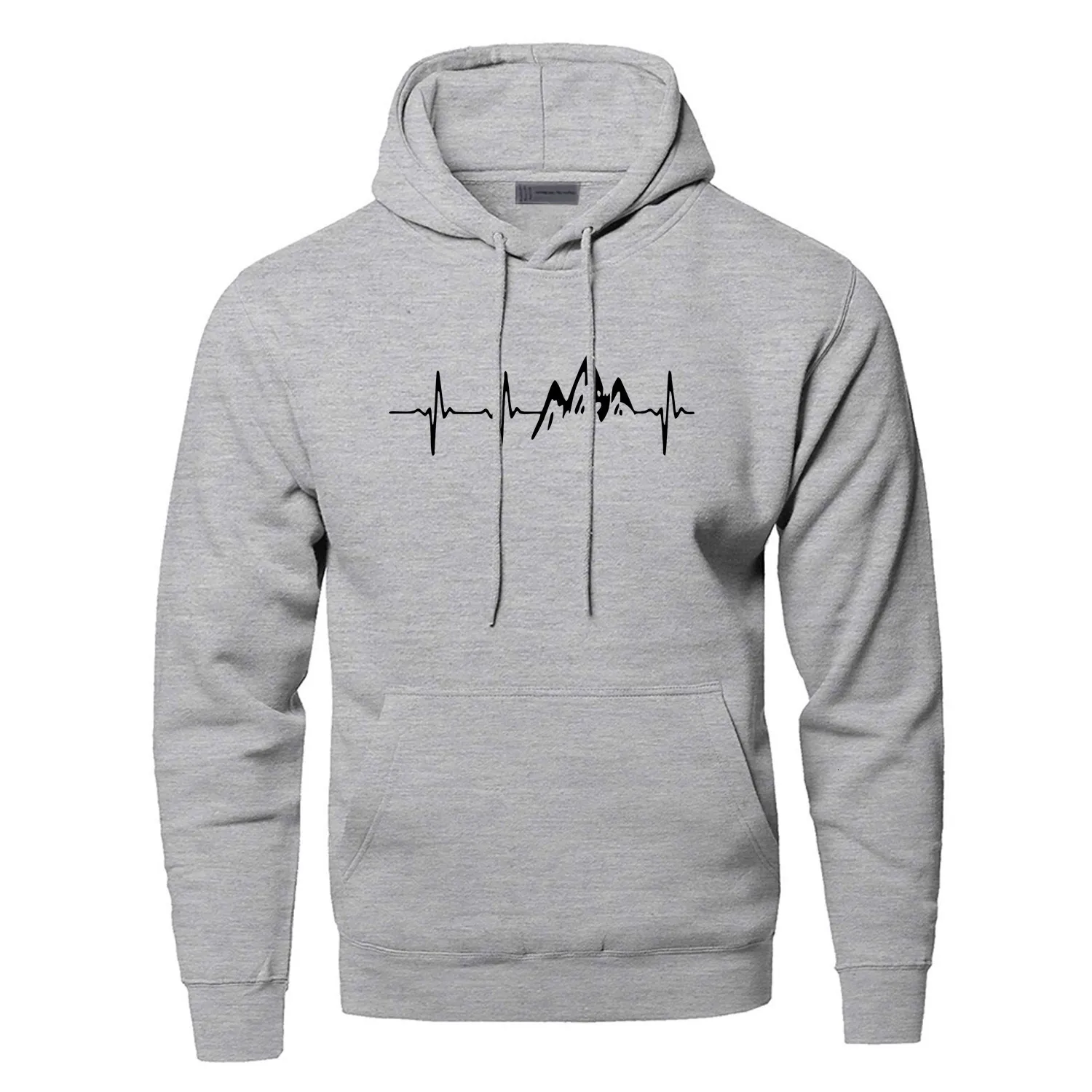 Mens Hoodies Sweatshirts Mountain Heartbeat Men Sound Ray Diagram Hooded Hoodie Winter Autumn Print Black Grey Sportswear 230309