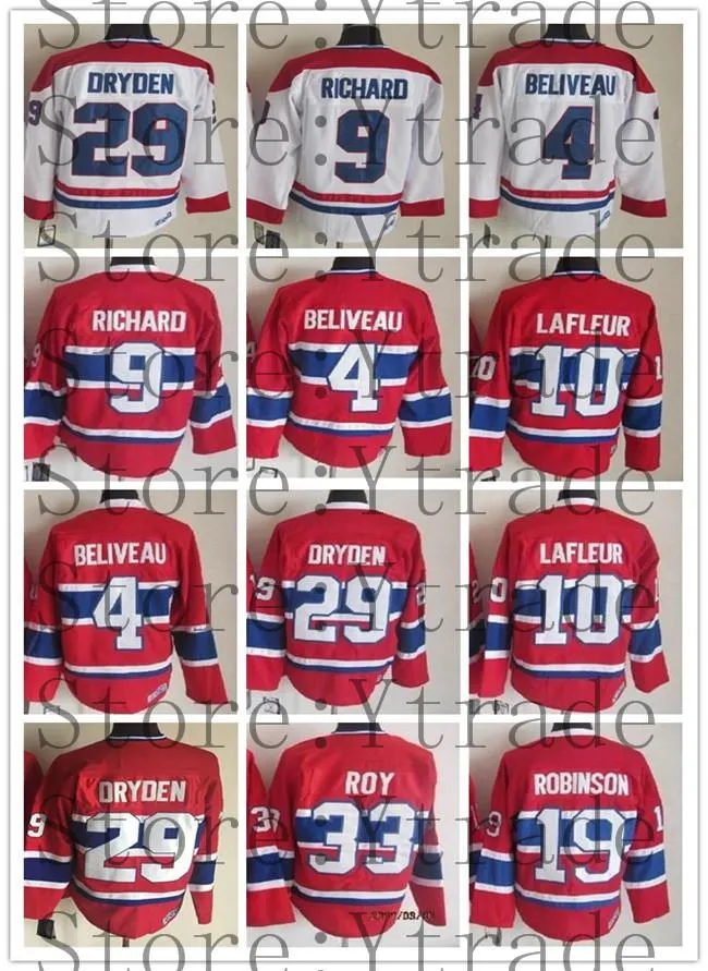 커스텀 빈티지 클래식 아이스 하키 저지 10 가이 라플 루어 4 장 벨리 우 9 Maurice Richard 29 Ken Dryden 33 Patrick Roy 5 Geoffrion CCM 레트로