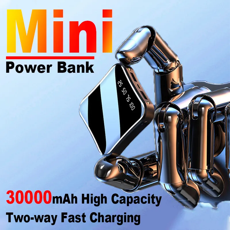 Mini Portable Power Bank 10000mAh tvåvägs snabb laddning Digital Display Pocket Externt batteri för iPhone Xiaomi Huawei Samsung