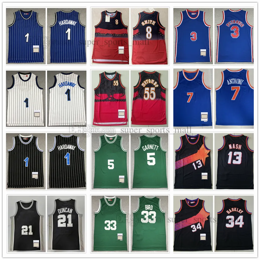 Sprzedaż koszulka koszykówki Sprewell Patrick Ewing Penny Hardaway Kevin Garnett Russell Larry Bird Charles Barkley Steve Nash Mutombo