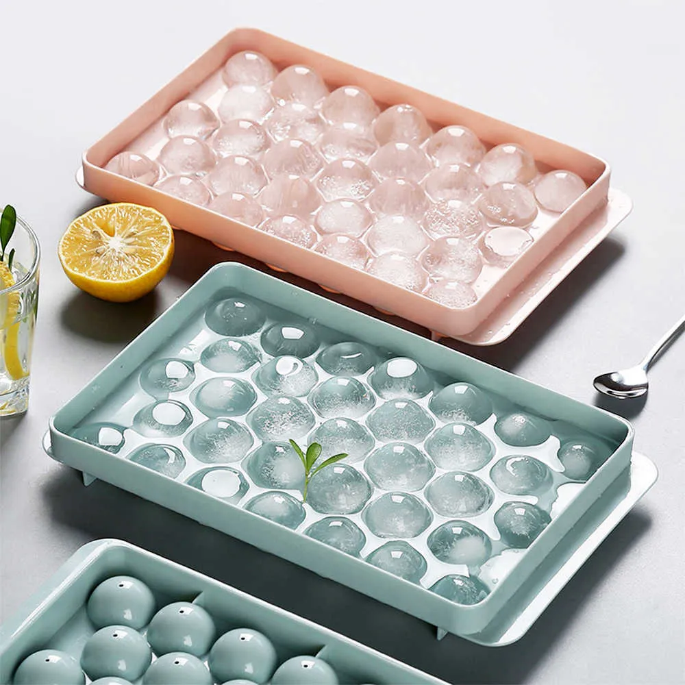 Ice Cream Tools Creative Round Round Ice Cube Tray met deksel 1833 Grid Ice Molds Home Bar Cooler Tools BPA Gratis Mold Whisky Cocktail Cold Drink Z0308