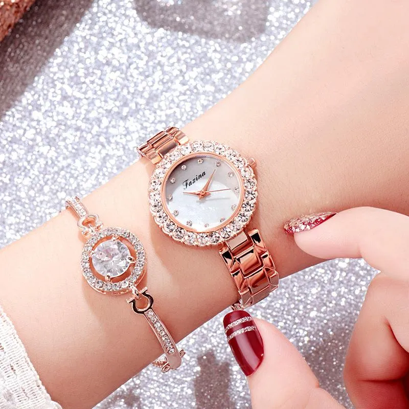 Armbanduhren Set Uhr Frauen Rose Gold Diamant Armband Luxus Schmuck Damen Weibliche Mädchen Stunde Casual Quarz Klein