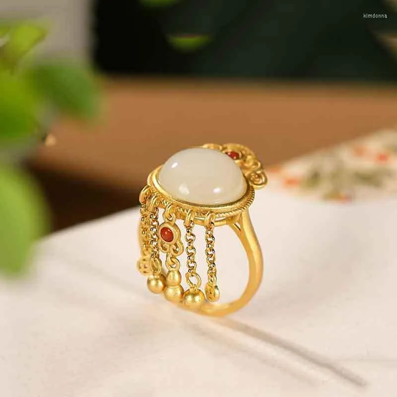 Clusterringen witte jade ruyi vrouwen amuletten natuurlijk 925 zilveren sieraden ontwerper amulet real verstelbare ring charme stenen edelsteen