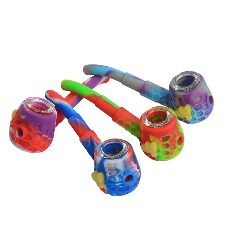 Tuyaux de peau de serpent en silicone coloré Herb Tabac Verre Poreux Filtre Bol Portable avec des plates-formes pétrolières Cas Cuillère Astuce Paille Handpipes Fumer Main Porte-Cigarette Tube DHL