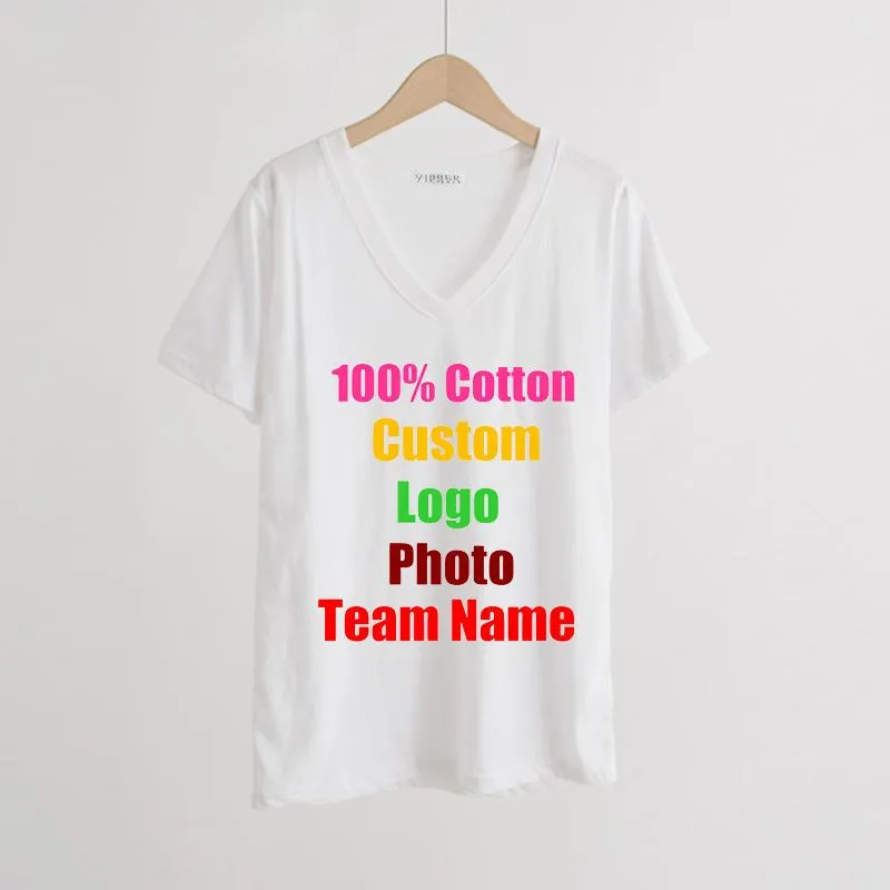 Women's T Shirts Korean Oversized Short Sleeve Summer Women Cotton Shirt V Neck Female Tops Customized Custom Logo Po Text Printed T-shirts