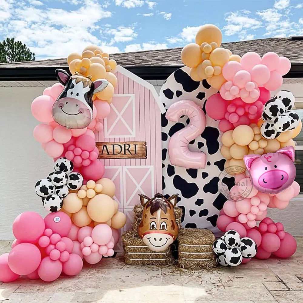 Andra evenemangsfestleveranser 1Set Farm Party Dekoration Digital folie Balloon Garland Arked Cow Pig Animal Themed Birthday Party Decor Baby Shower Decor 230309