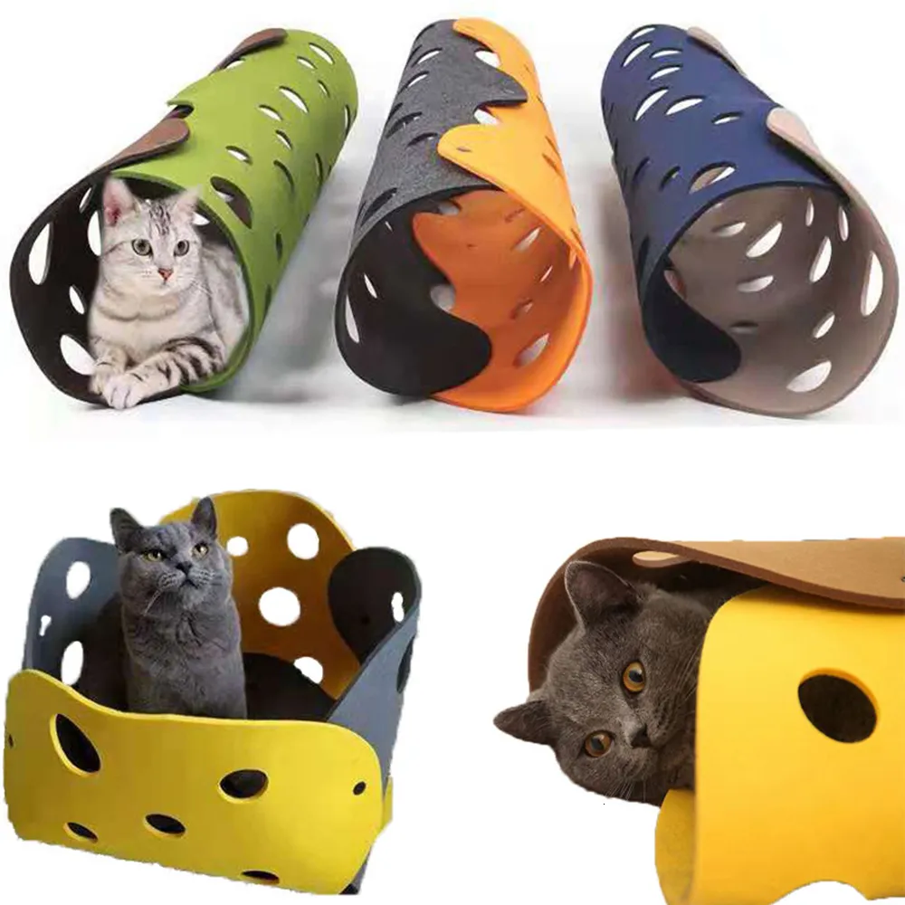 Cat Toys Dog Felt Pom Splicing Tunnel Deformable Kitten Nest Collapsible Tube House Interactive Pet Accessories 230309