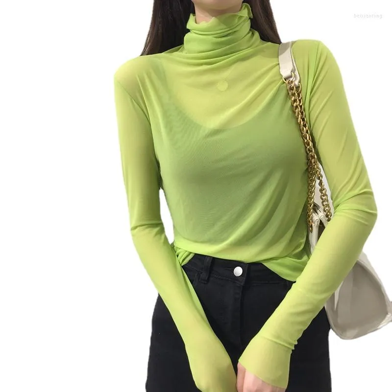 Kvinnors T -skjortor Autumn Spring Women Transparent Mesh Sey Lady See Through Pullovers tunna färgglada toppar