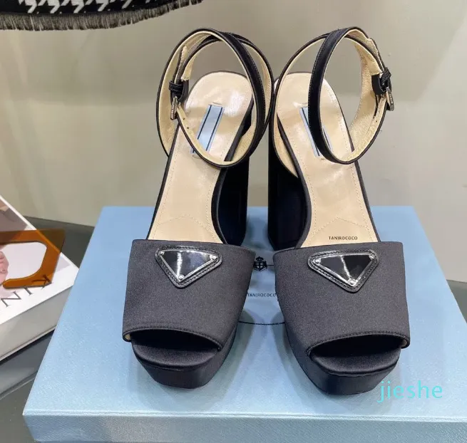 2023Platform Sandals High Heels Ankle Logo Plaque Strap Heeled Pumps