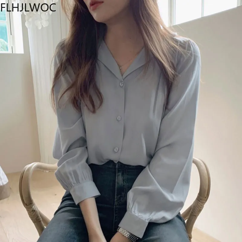 Blouses pour femmes Chemises Printemps Japonais Corée Chic Tops Blusas Femmes Col En V Rétro Vintage Solide Bouton Bouton Bouton Chemises 230309