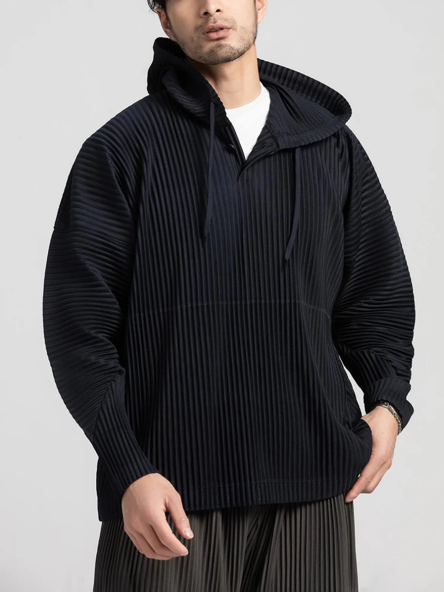 Mens pleated cheap sleeve hoodie