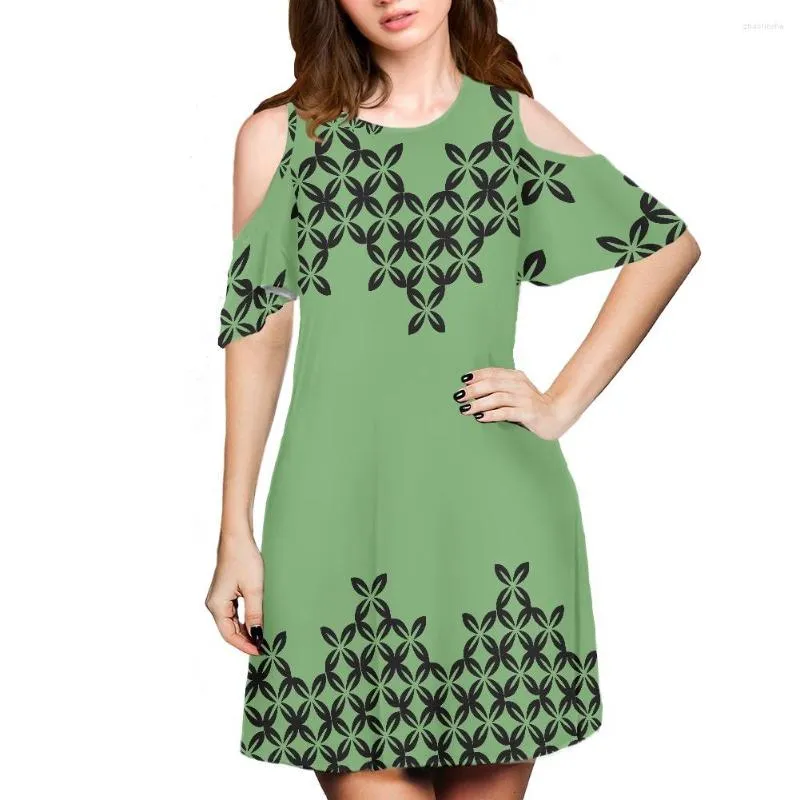 Casual Dresses Cumagical Polynesian Vintage Green For Women Trendy Cold Shoulder Large Off Dress Summer Ladies