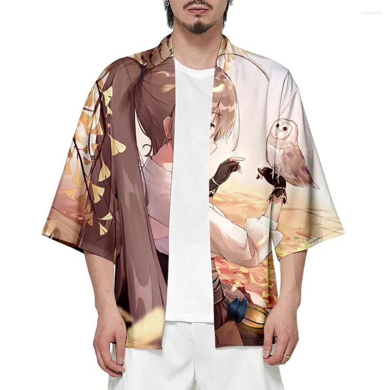 Herr t -skjortor bslnxnma harajuku nanashi mumei 3d tryckt kimono sommar kvinnor/män avslappnad kort ärm streetwear