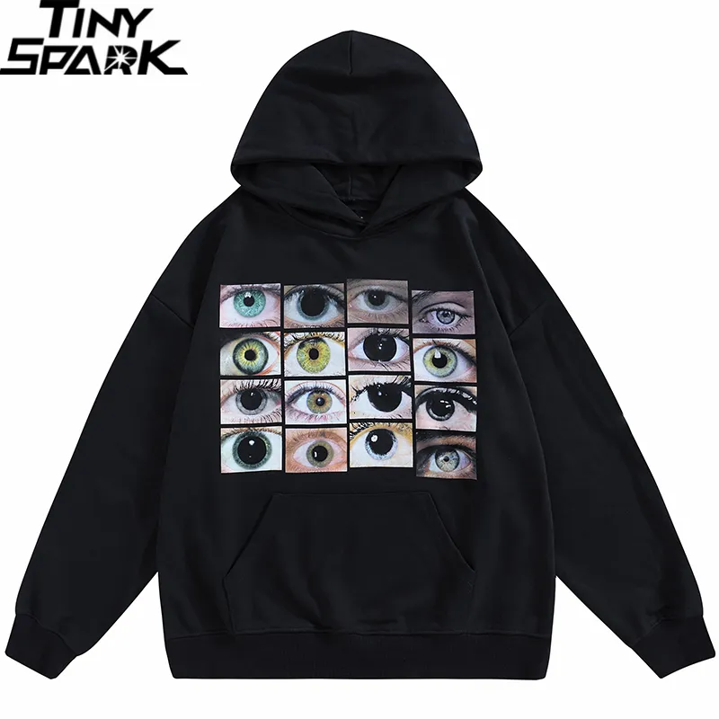 Mens Hoodies Sweatshirts Men Hip Hop Streetwear Sweatshirt Eyes Print Harajuku Pullover Autumn Cotton Casual Hooded Black Sweat Shirt 230308