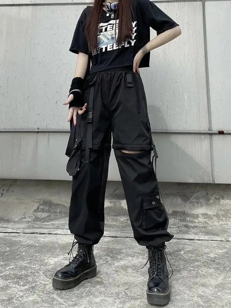 Womens Pants Capris QWEEK Techwear Gothic Detachable Cargo Pants Women Emo  Harajuku Oversize Pockets Hollow Out Joggers Trousers Female Hippie Punk  230309 From 10,95 €