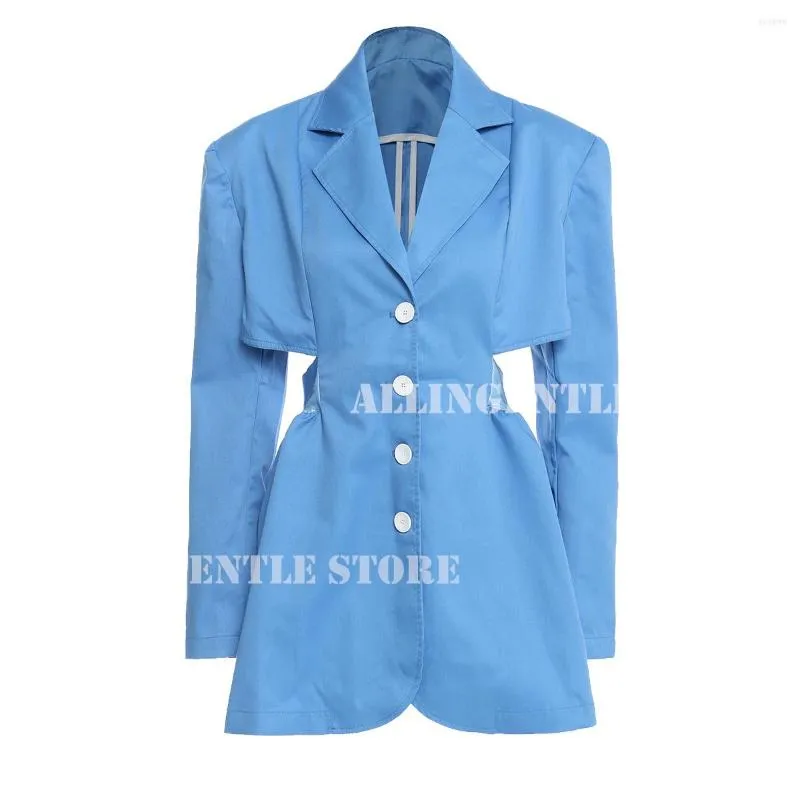 Women's Two Piece Pants Suit Collar Open Back Elastic Women's Jacket Stage Prom Party Single Breasted Lady Coat One In Stock