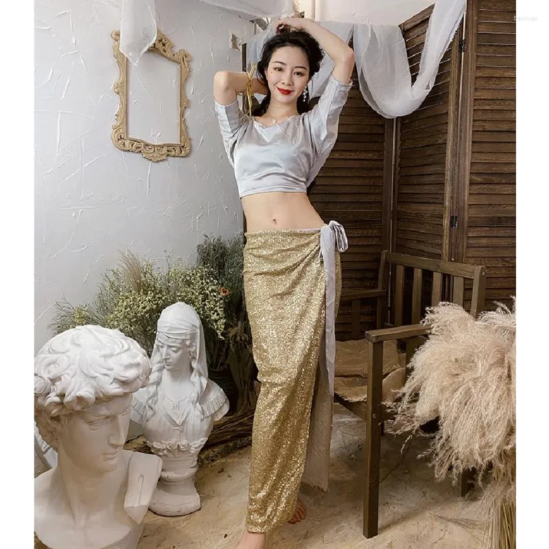 Stage Wear Women Sexy Spring And Summer Costumes Belly Dance Annual Meeting Sequined Long Skirt High-end Performance Set