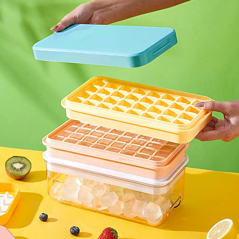 Ice Cream Tools 3264 Grid Ice Cube Tray with Lid and Bin Press Silicone Ice Cube Maker Mold Ice Mould Box for Bar Gadget Kitchen Accessories Z0308