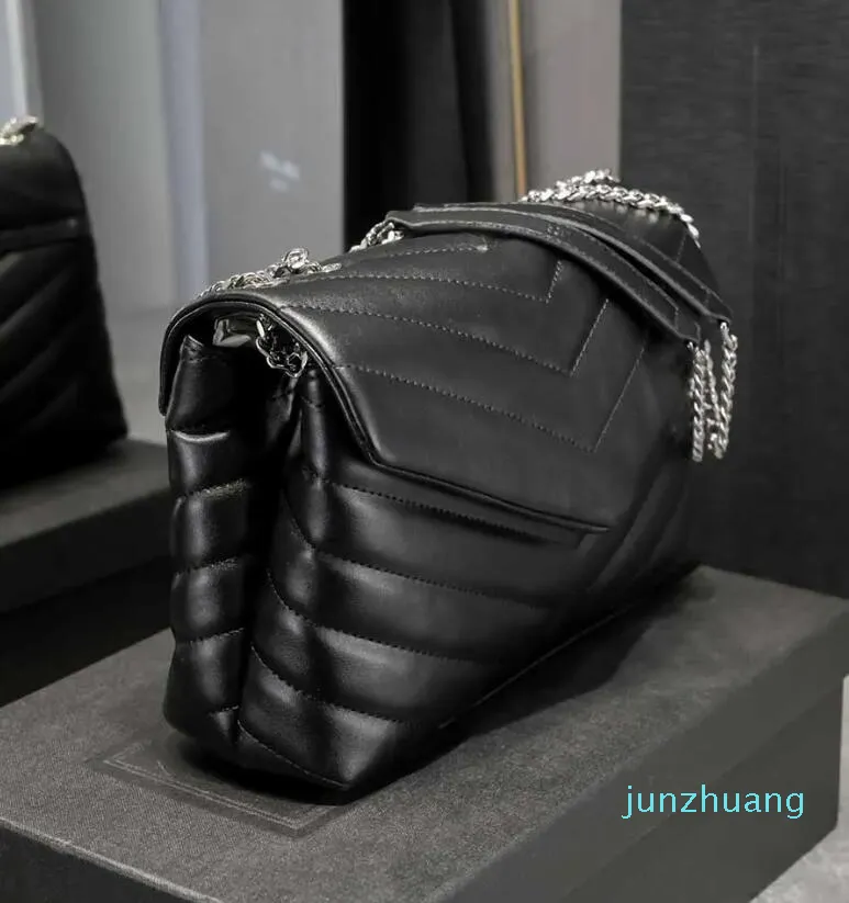 Gorąca czarna luksusowa torebka na ramię LOULOU projektant ze skóry naturalnej Crossbody damska metalowy łańcuszek odwróć torby kurierskie z łańcuszkiem kobiety 74