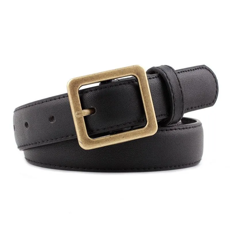 Ceintures rétro Gold Buckle Pu Belt Woman Men Men Fashion Pin Femme Jeans Robe Brand Design Waistband 2023Belts