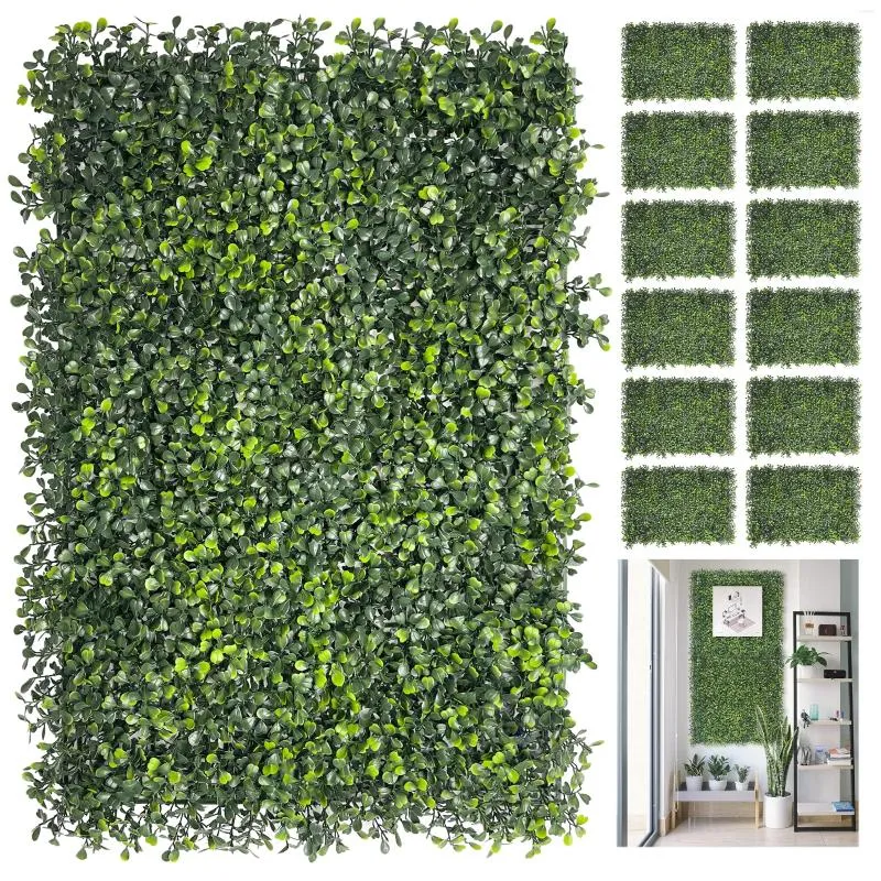 Fiori decorativi Siepe sintetica Sfondo verde Pannelli da parete in legno di bosso artificiale Erba