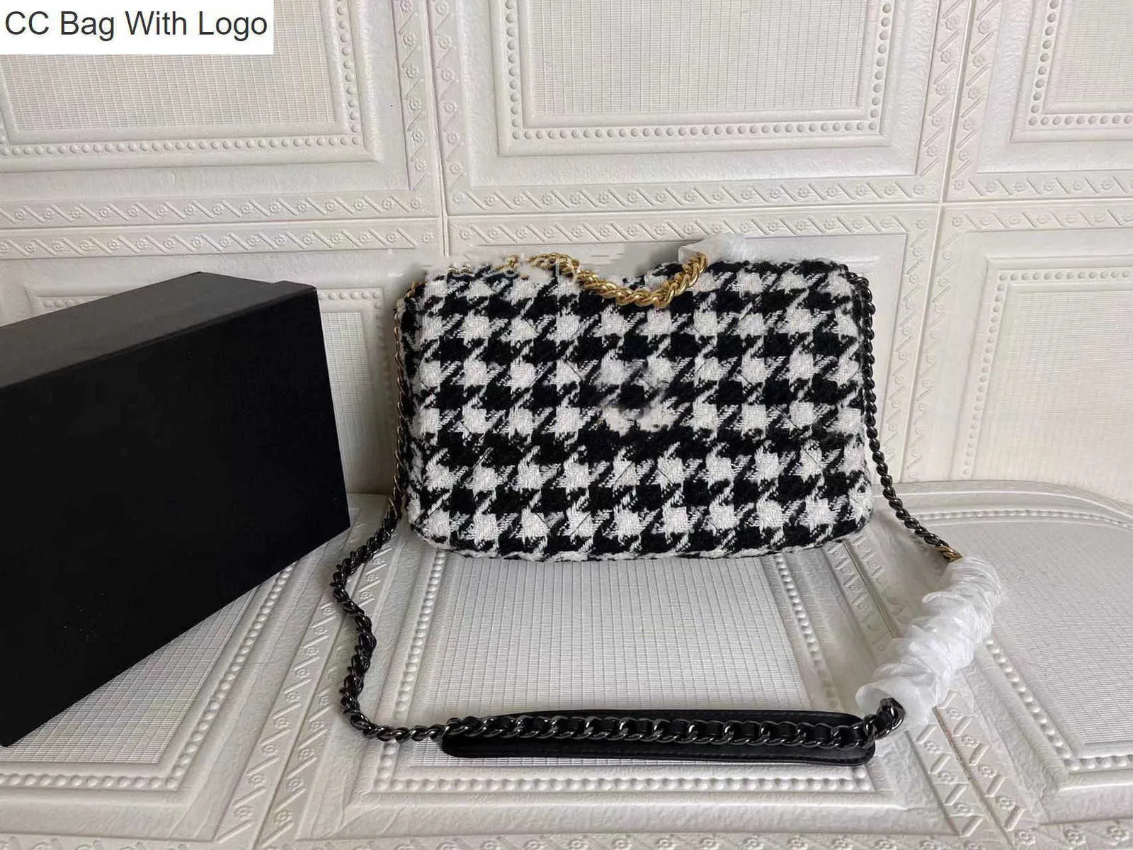 CC Bag Other Bacs Sacos France feminino 19 série Série Quilted Houndstooth Bolsa Cadeia de ouro Tote Tote Crossbody ombro Jumbo Jumbo de grande capacidade Designer Sacoche H