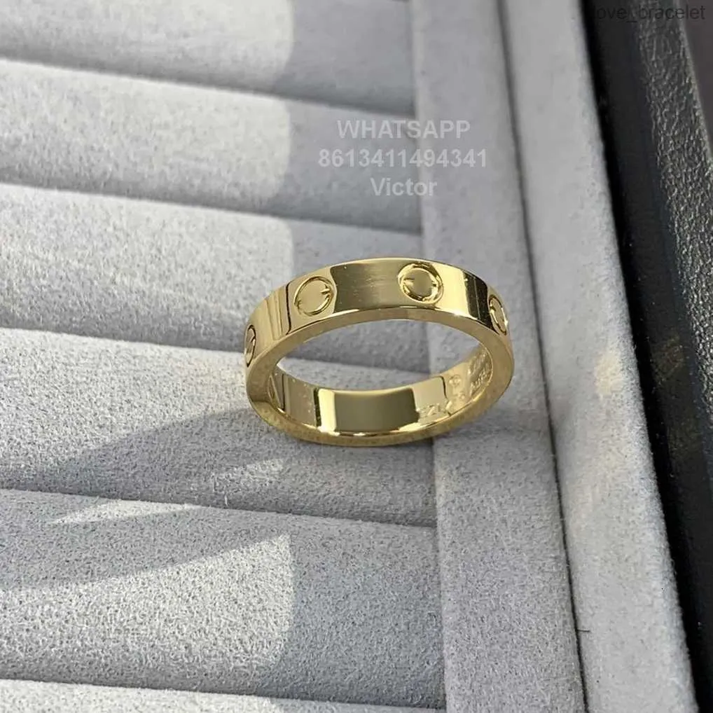 خواتم الفرقة 18 K 3.6mm love ring V مادة الذهب لن تتلاشى أبدًا حلقة ضيقة بدون الماس نسخ رسمية فاخرة من العلامة التجارية مع عداد