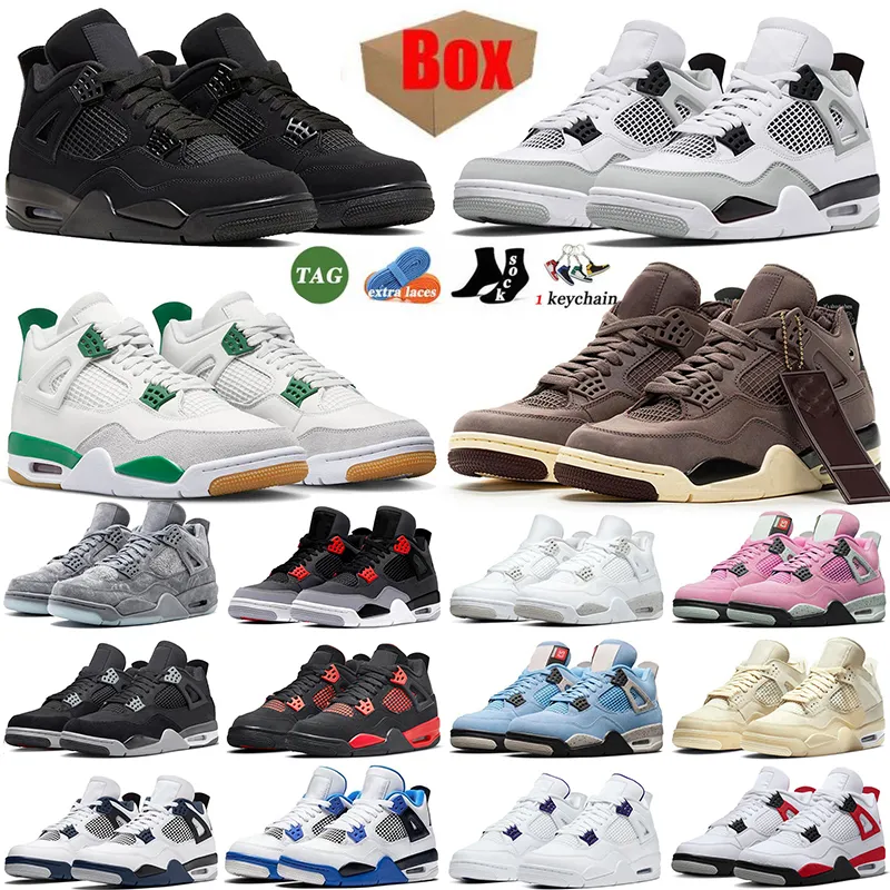 With Box Nike Air Jordan Retro 4 4s Jumpman Basketball Shoes Messy Room Men Women Offs White Sneakers IV Sail Blue Retro Cactus Jack Bred Military Black Cat Trainers