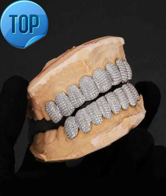 Зубы Эксклюзивная настройка Iced Out Hop 925 Silver Декоративные брекеты Real Diamond Bling Зубные грили для мужчин
