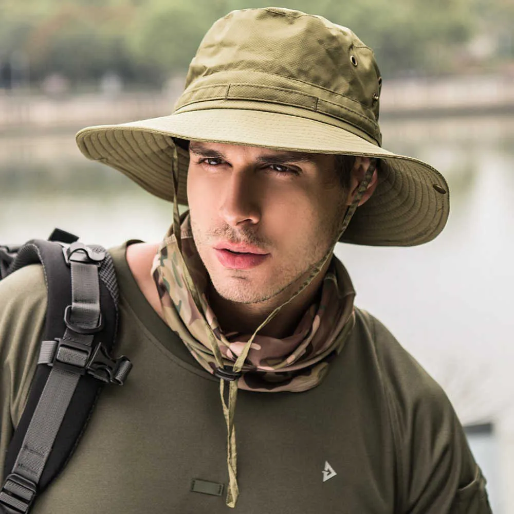 Waterproof Wide Brim Bucket Hat For Men Solid Color Fishing Soft