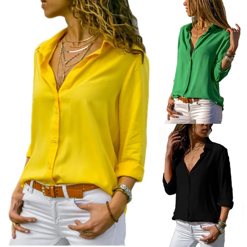 Women's Blouses Shirts Fashion Long Sleeve Plus Size Shirts For Women Tops And Yellow Blouses Female Summer Sexy Red Black White Chiffon Tunic 3xl 230309