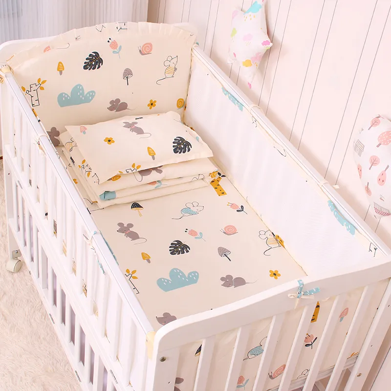 Sängkläder set 5stset sommar baby sängkläder set född spjälsäng runt skyddande stötfångare kudde spädbarnsäng säng staket set andningsbar babyblad 230309