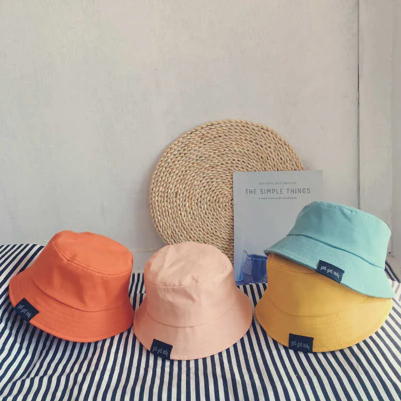 Wide Brim Hats Spring Summer Baby Bucket Hats Harajuku Solid Color Kids Boys Girls Sun Sunshade Cap Autumn Outdoor Fisherman Hat Beach Caps R230308