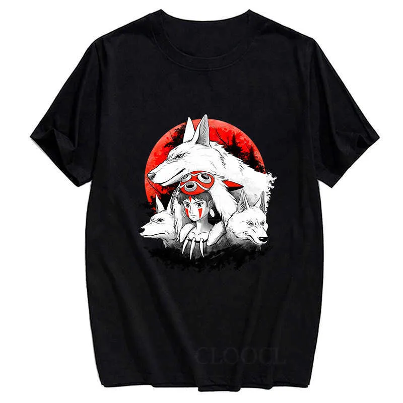 メンズTシャツClooclブランド100％コットン面白いTシャツアニメPrincess Mononoke Tシャツメンズメンズ女性シャツカジュアル居心地の良いTEES PULLOVER TOPS G230309