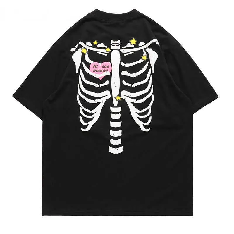 Men's T-Shirts Skull Print Cotton T Shirt Mens Gothic Oversized Streetwear Hip Hop Punk Rock Tshirts Harajuku Tees Fashion Short Sleeve Tee Top G230309