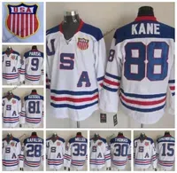 2010 Nation Team Hockey Jerseys 88 Patrick Kane 9 Zach Parise 39 RYAN MILLER 81 PHIL KEL 30 Tim Thomas 15 Jamie Langenbrunner White Stitc